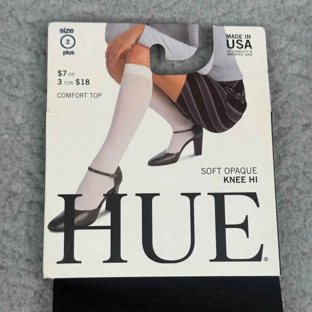 HUE Knee High Socks Womens Sz 2 Black Soft Opaque 1-Pair Goth Dark Academia NIP